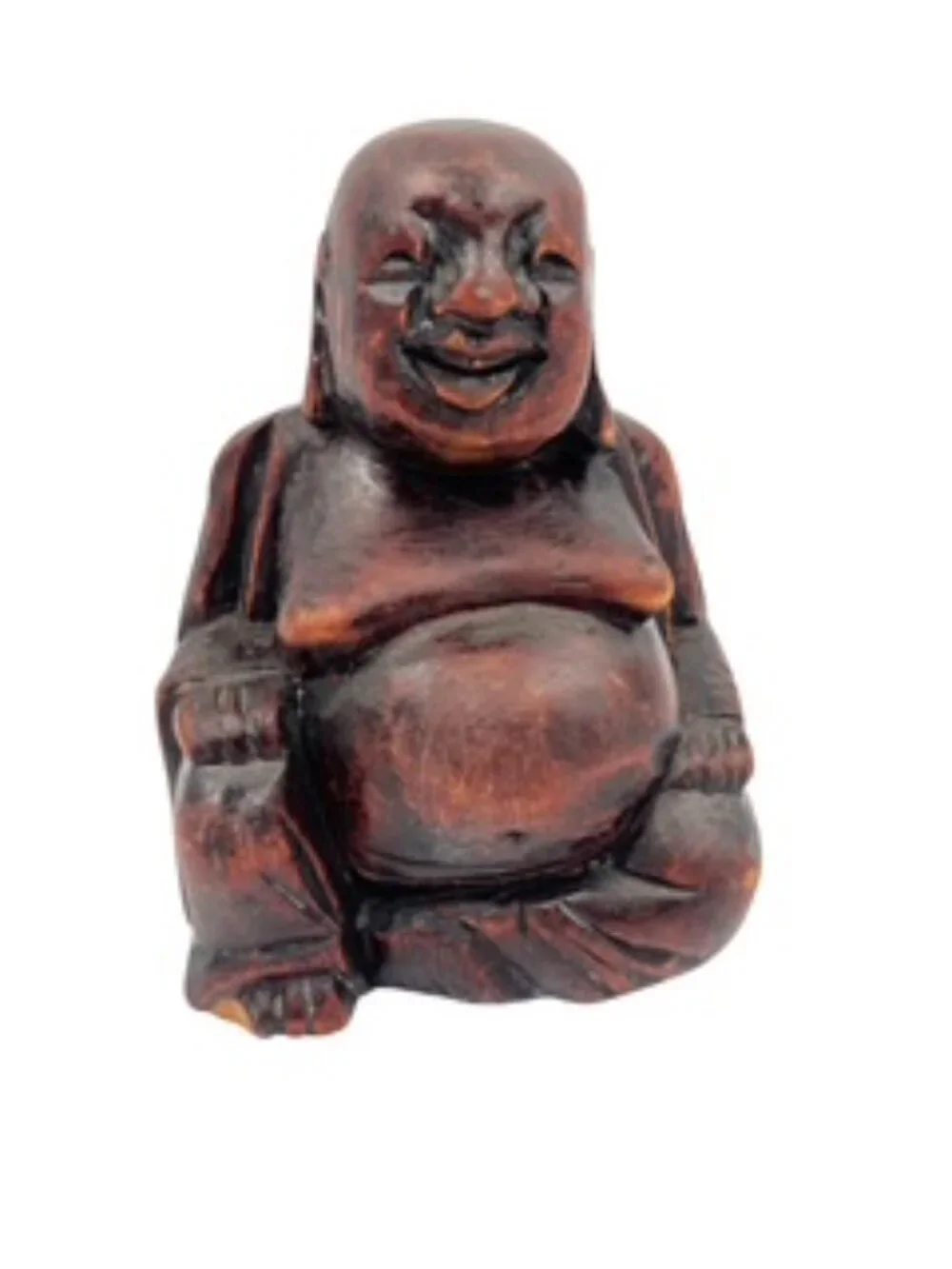 Vintage Laughing Buddha Statue Solid Wood 4” tall Hand carved